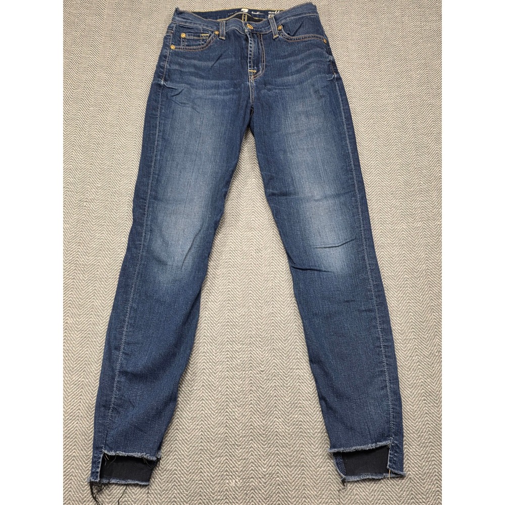 7 For All Mankind Ankle‎ Gwenevere Skinny Jeans Dark Wash Raw Step Hem Womens 25